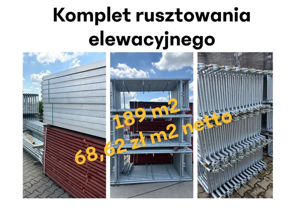 Kompletny zestaw rusztowania elewacyjnego 189 m2 - system Plettac SL 70 (nowe)
